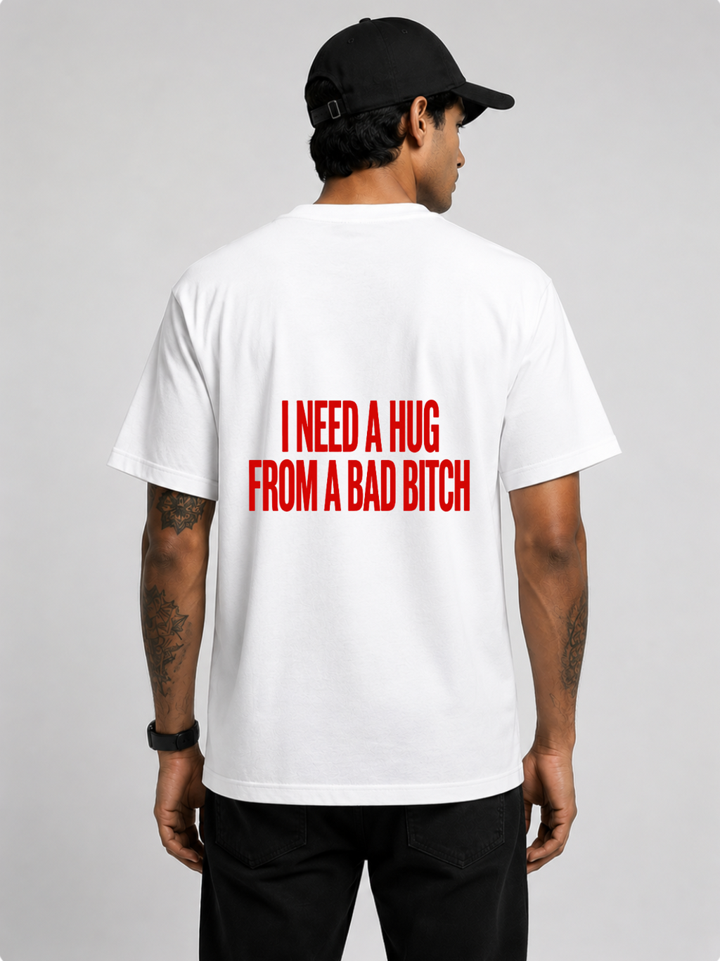 Hug Me, I’m Trouble Tee — White / Black