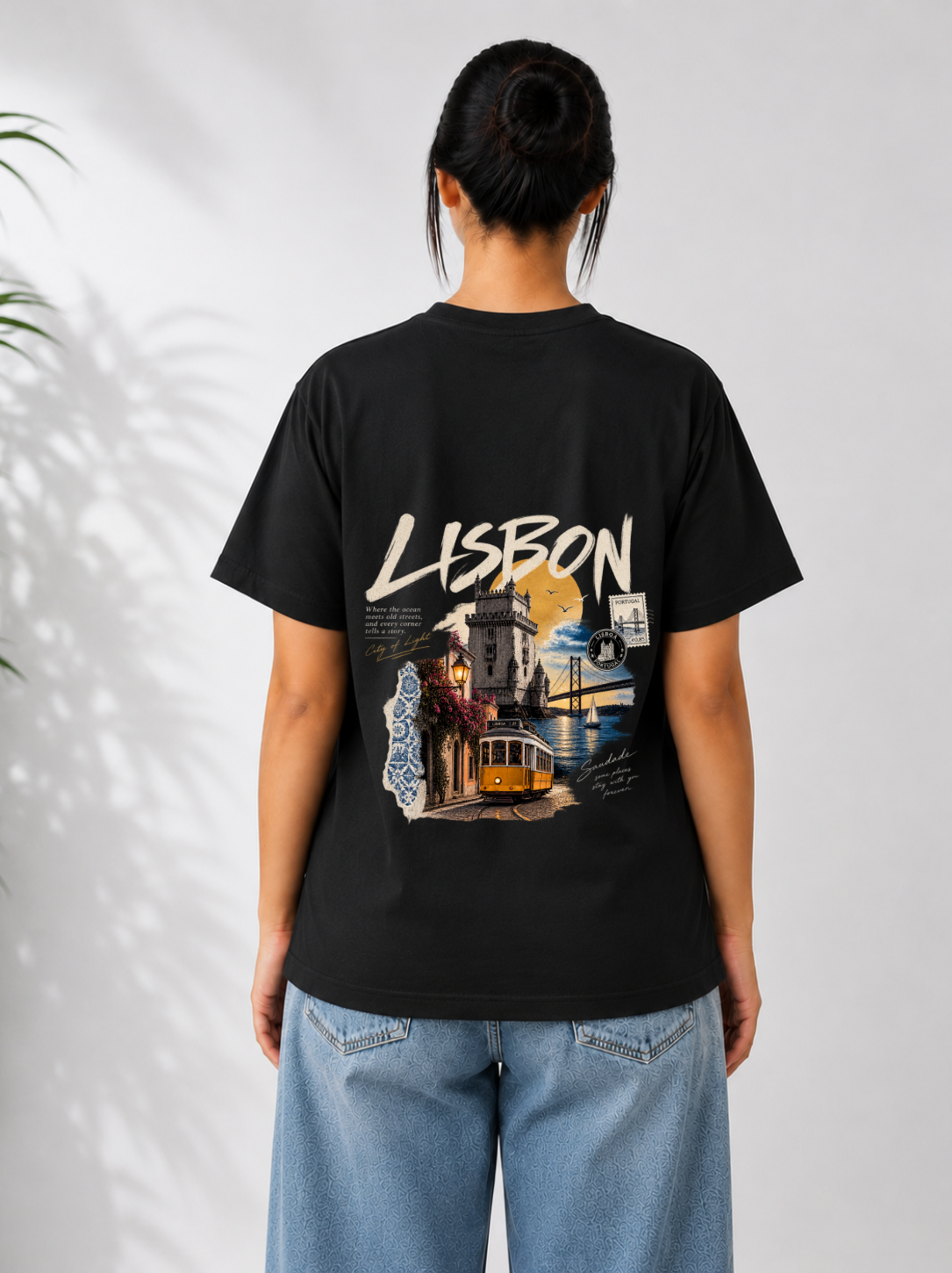 Golden Hour in Lisbon Tee — Black / White