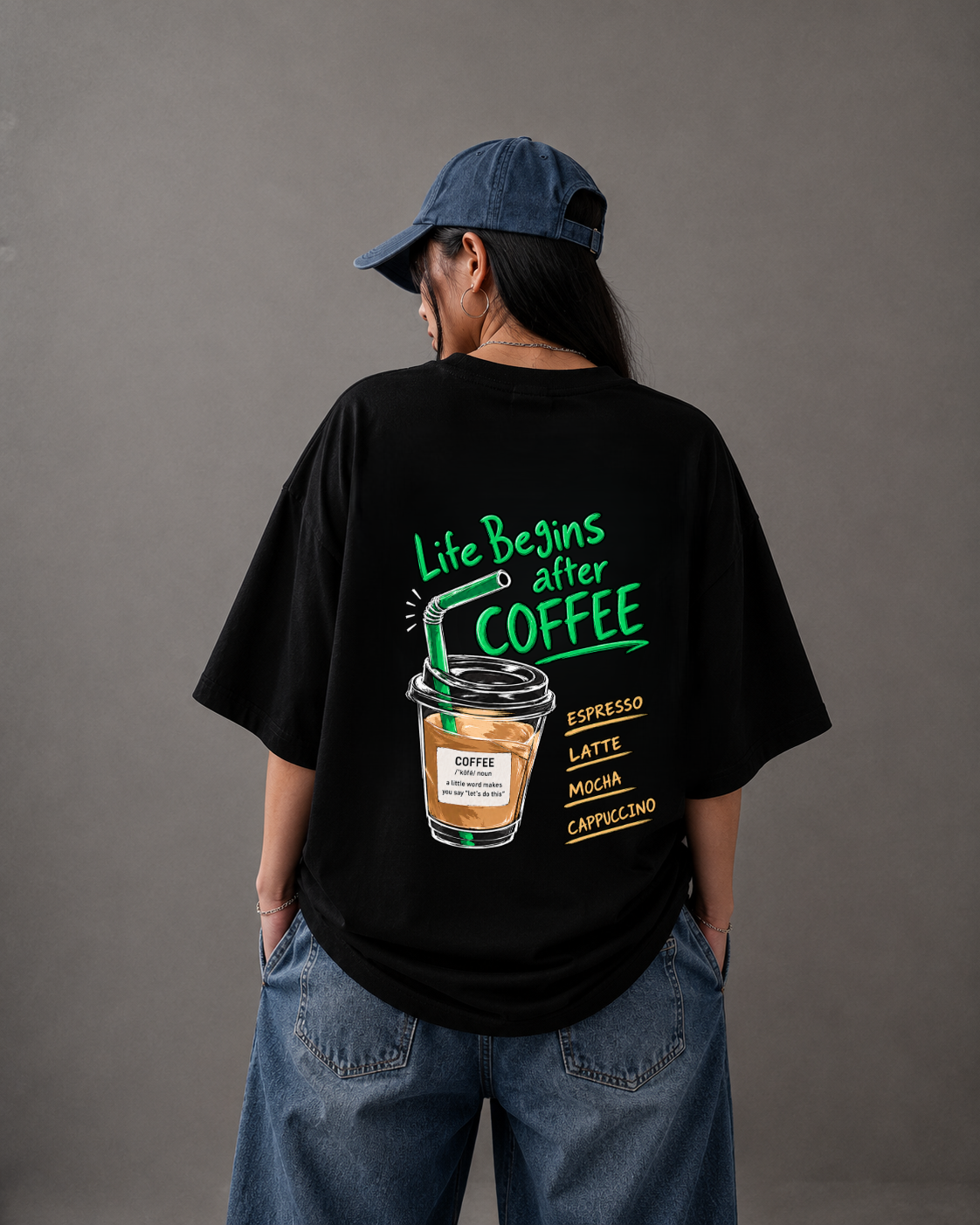 Life Begins After Coffee Tee — Black