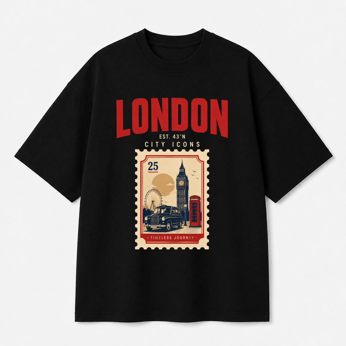 London City Icons Front Print Oversized Tee – Black / White