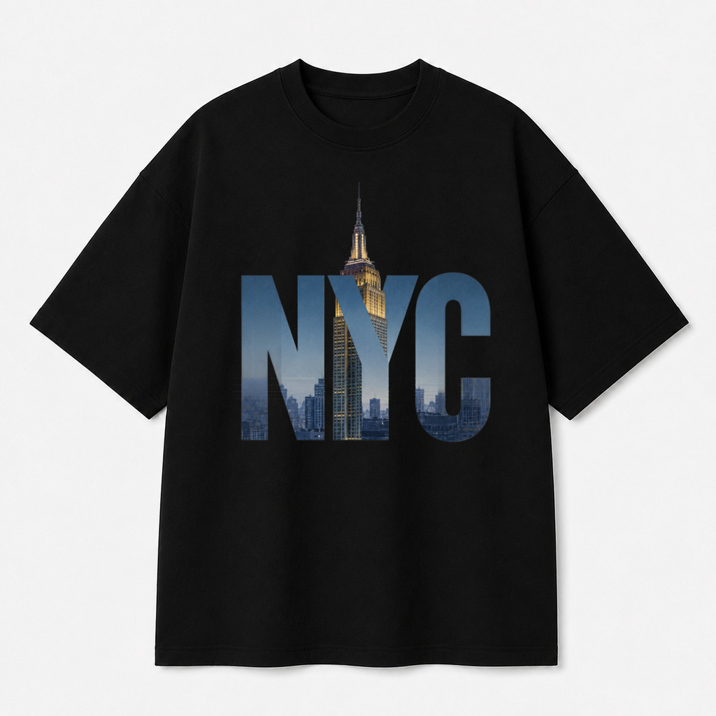 NYC Skyline Front Print Oversized Tee | Black & White