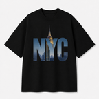 NYC Skyline Front Print Oversized Tee | Black & White