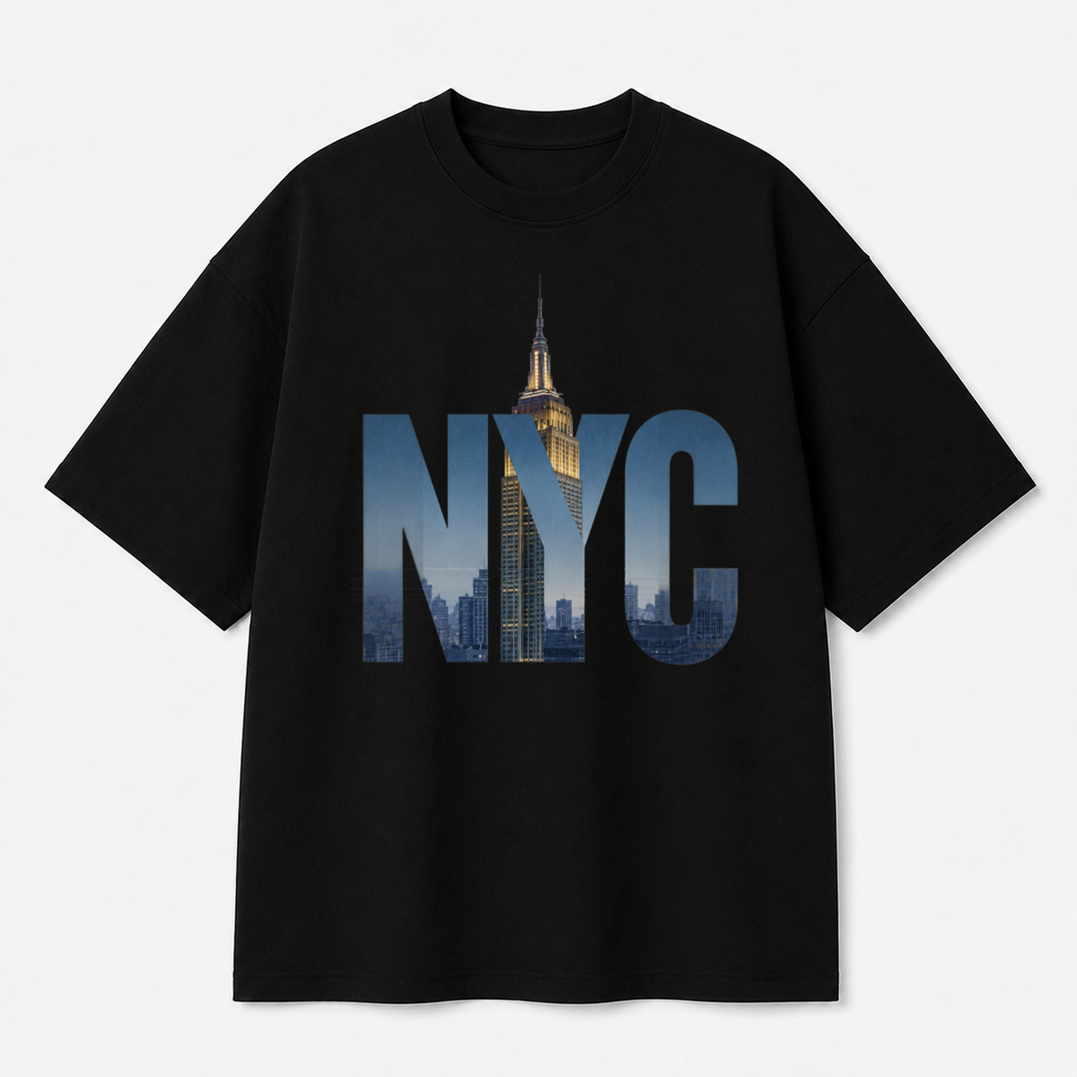 NYC Skyline Front Print Oversized Tee | Black & White