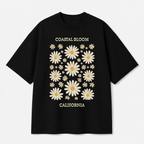 Coastal Bloom California Front Print Oversized Tee | Black