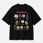 Live in Bloom Front Print Oversized Tee | Black & White