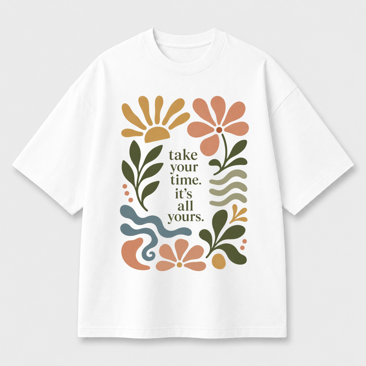 Take Your Time Front Print Oversized Tee | Black & White