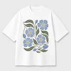 Blue Floral Front Print Oversized Tee | Black & White