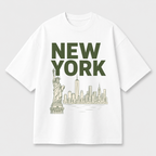 New York Skyline Front Print Oversized Tee | White