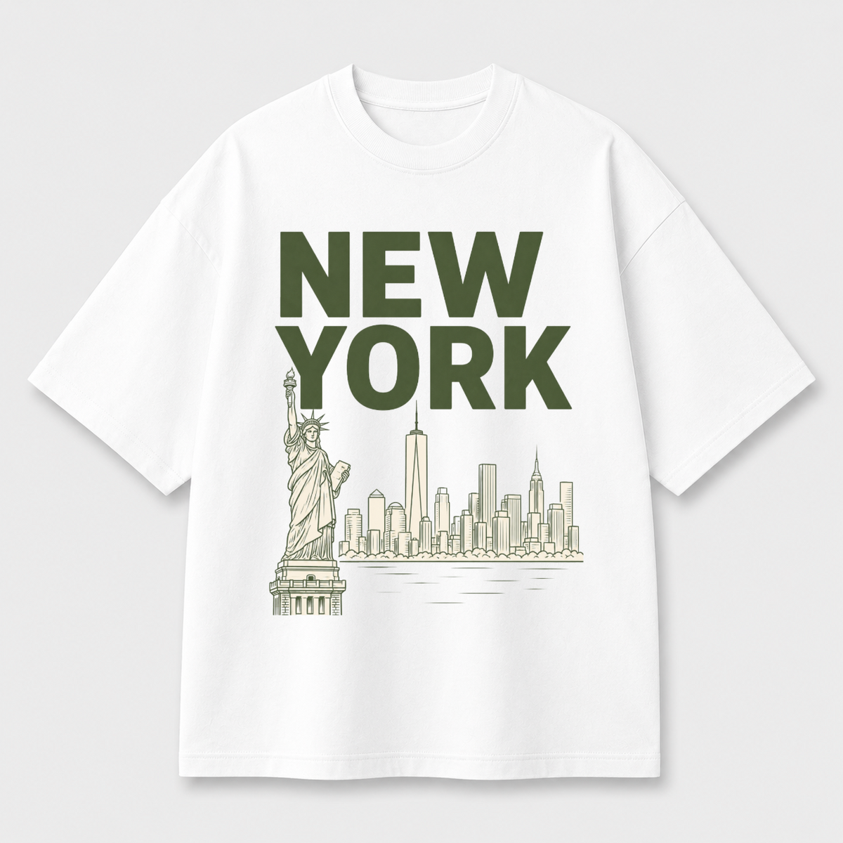 New York Skyline Front Print Oversized Tee | White