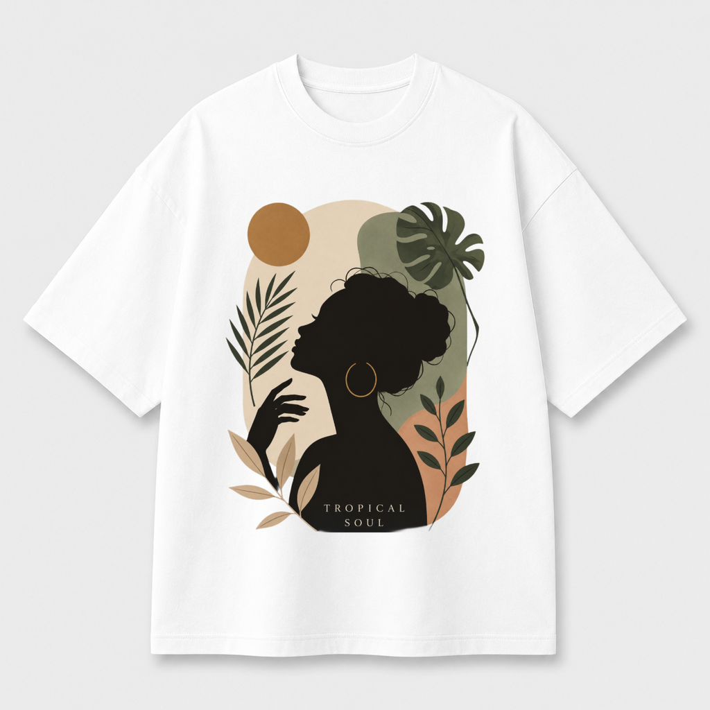 Tropical Soul Front Print Oversized Tee | Black & White