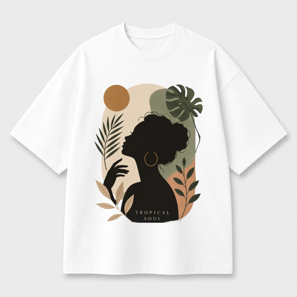 Tropical Soul Front Print Oversized Tee | Black & White