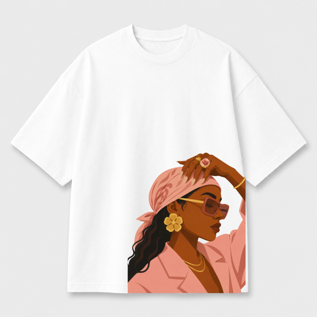 Pink Muse Front Print Oversized Tee | Black & White