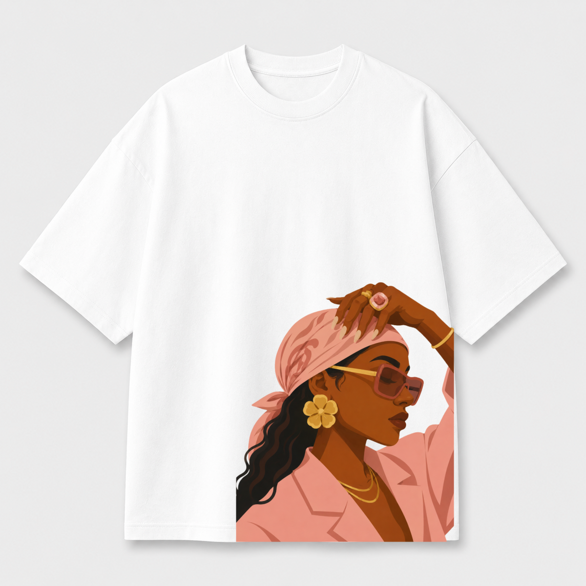 Pink Muse Front Print Oversized Tee | Black & White