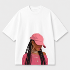 Pink Street Muse Front Print Oversized Tee | Black & White