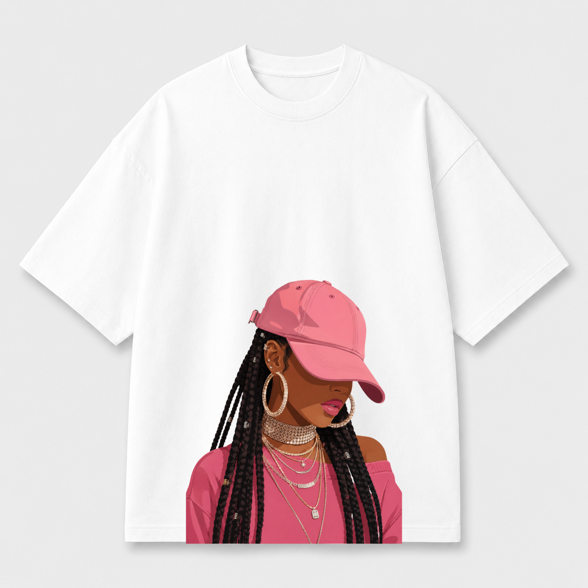 Pink Street Muse Front Print Oversized Tee | Black & White