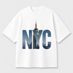 NYC Skyline Front Print Oversized Tee | Black & White