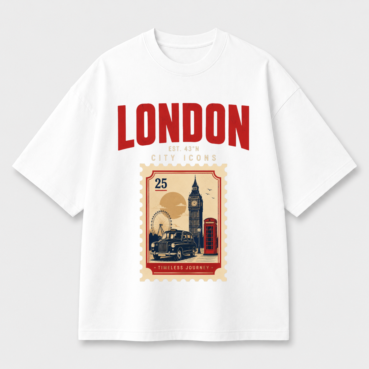 London City Icons Front Print Oversized Tee – Black / White