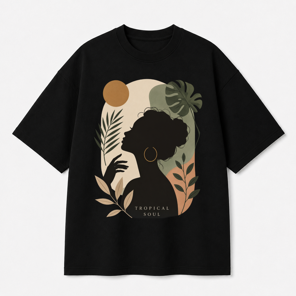 Tropical Soul Front Print Oversized Tee | Black & White