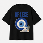 Greece Front Print Oversized Tee | Black & White