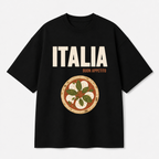 Italia Pizza Front Print Oversized Tee | Black