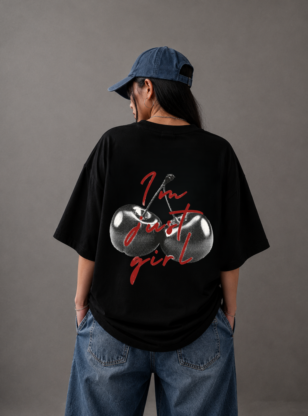 I'm Just Girl Cherry Graphic Tee — Black / White