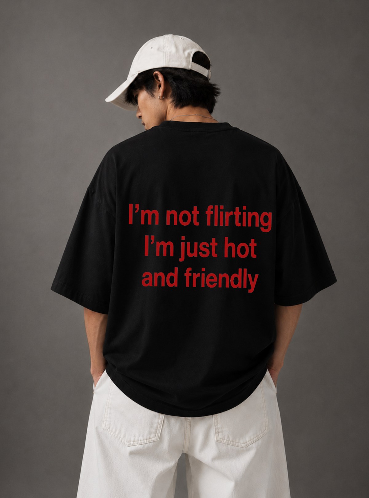 I'm Not Flirting, I'm Just Hot and Friendly Tee — Black / White