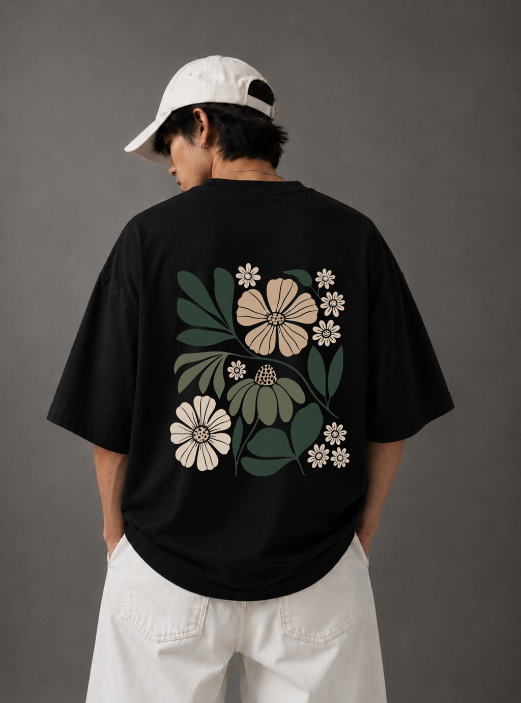 Botanical Garden Back Print Oversized Tee | Black & White