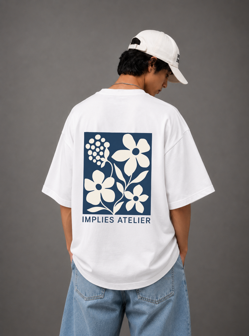 Implies Atelier Signature Floral Back Print Oversized Tee | Black & White