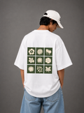 Botanical Grid Back Print Oversized Tee | Black & White