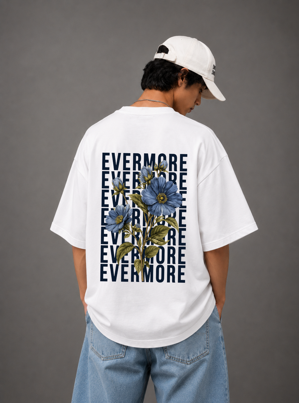 Evermore Floral Back Print Oversized Tee | Black & White