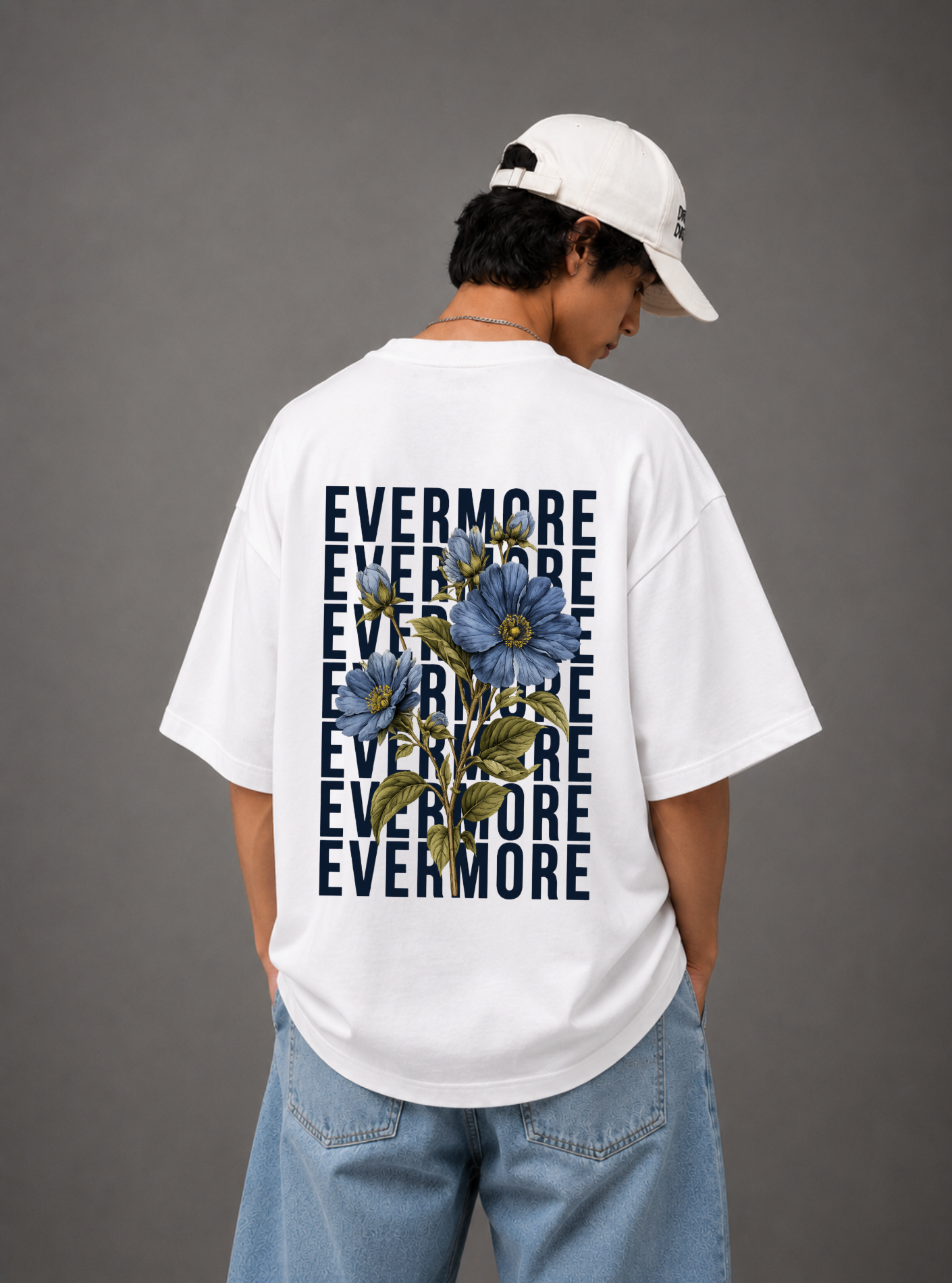 Evermore Floral Back Print Oversized Tee | Black & White