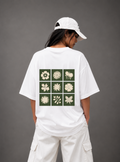 Botanical Grid Back Print Oversized Tee | Black & White