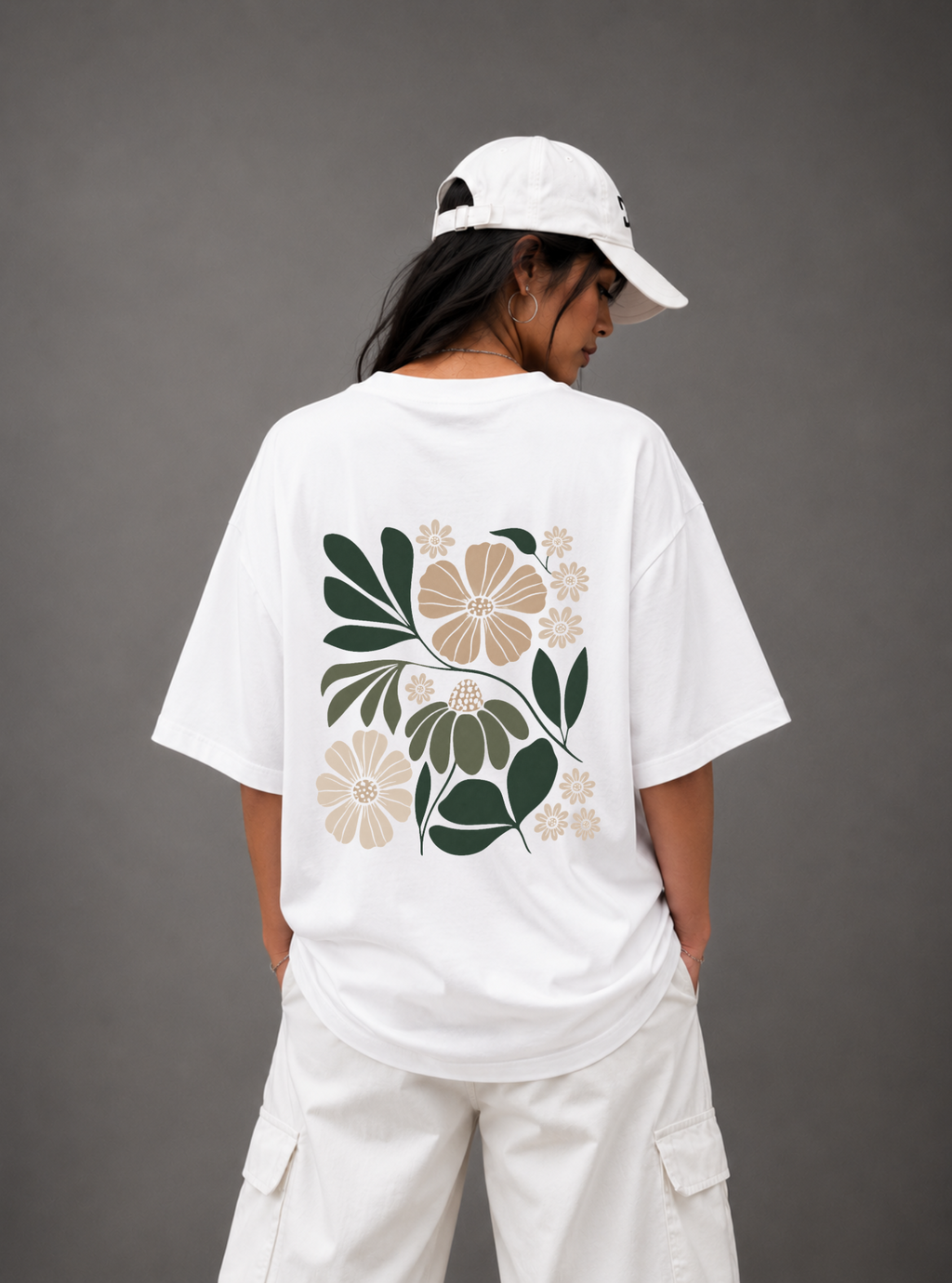 Botanical Garden Back Print Oversized Tee | Black & White