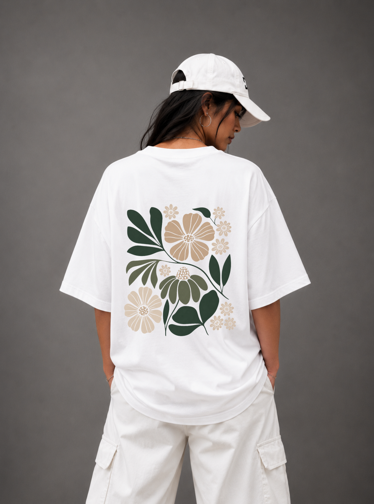 Botanical Garden Back Print Oversized Tee | Black & White