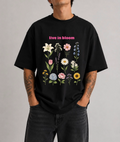 Live in Bloom Front Print Oversized Tee | Black & White