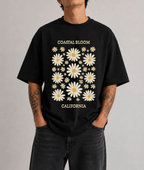 Coastal Bloom California Front Print Oversized Tee | Black