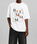 Bloom Typography Front Print Oversized Tee | White