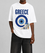 Greece Front Print Oversized Tee | Black & White