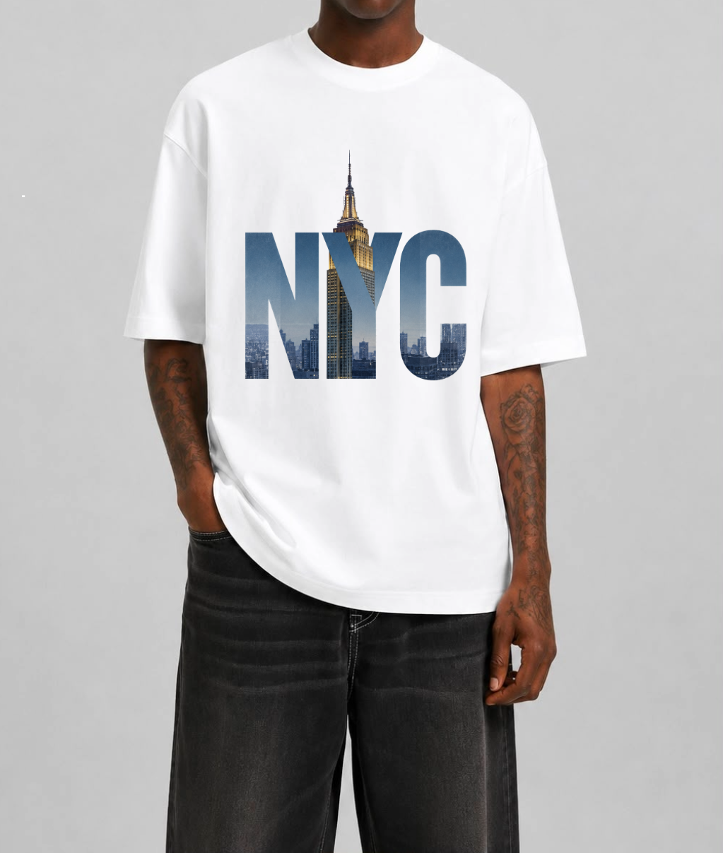 NYC Skyline Front Print Oversized Tee | Black & White