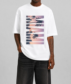 Miami Sunset Front Print Oversized Tee | White