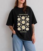 Coastal Bloom California Front Print Oversized Tee | Black