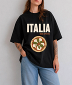Italia Pizza Front Print Oversized Tee | Black