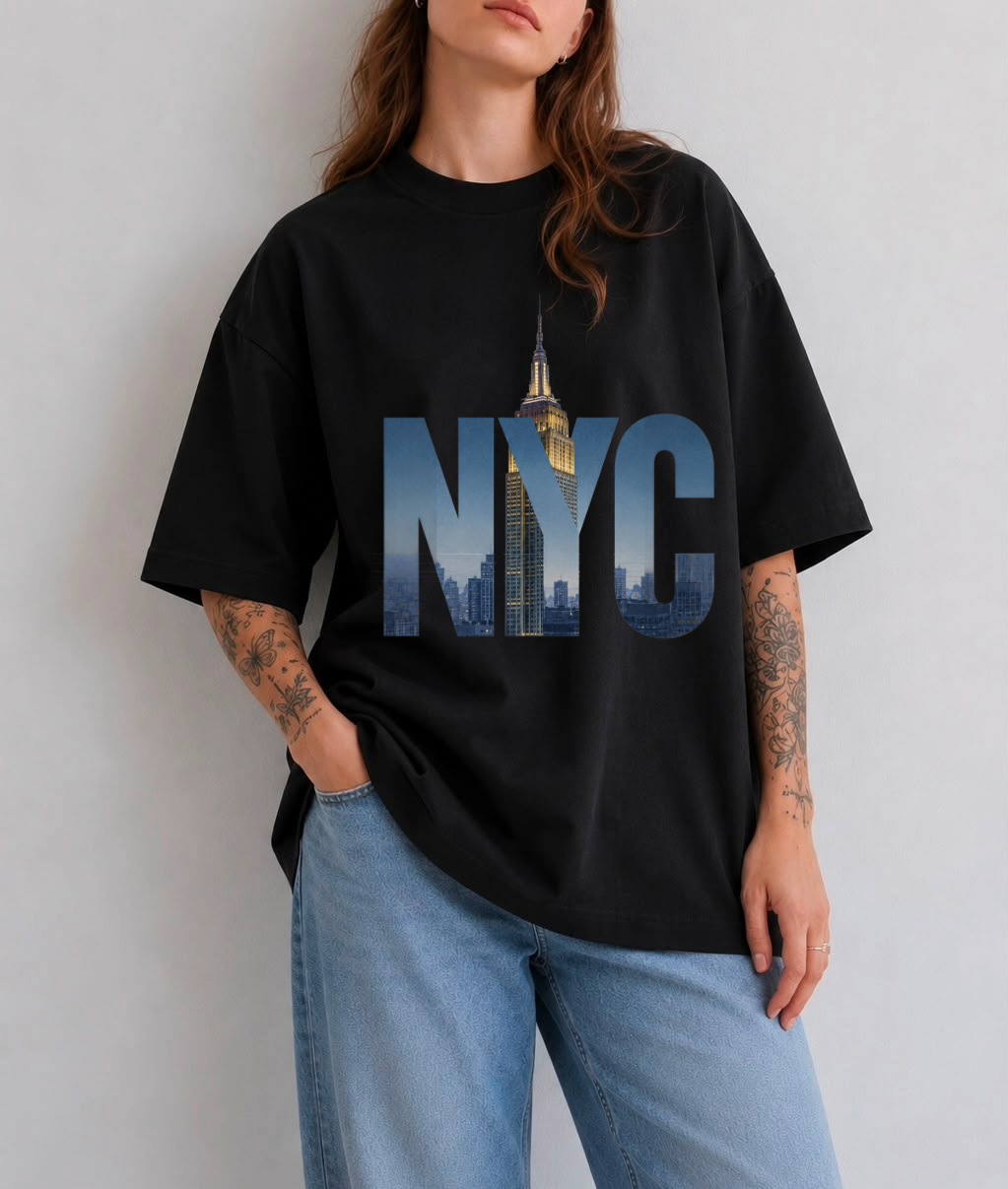 NYC Skyline Front Print Oversized Tee | Black & White