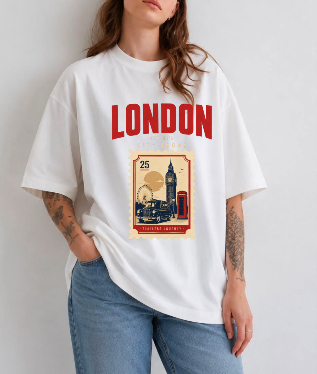London City Icons Front Print Oversized Tee – Black / White