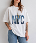 NYC Skyline Front Print Oversized Tee | Black & White