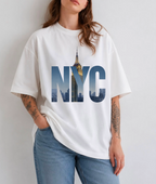 NYC Skyline Front Print Oversized Tee | Black & White