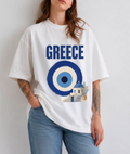 Greece Front Print Oversized Tee | Black & White