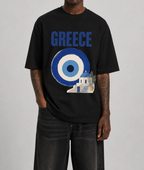 Greece Front Print Oversized Tee | Black & White