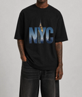 NYC Skyline Front Print Oversized Tee | Black & White
