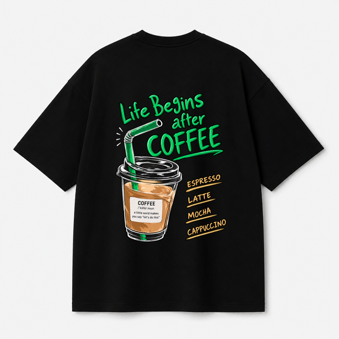Life Begins After Coffee Tee — Black